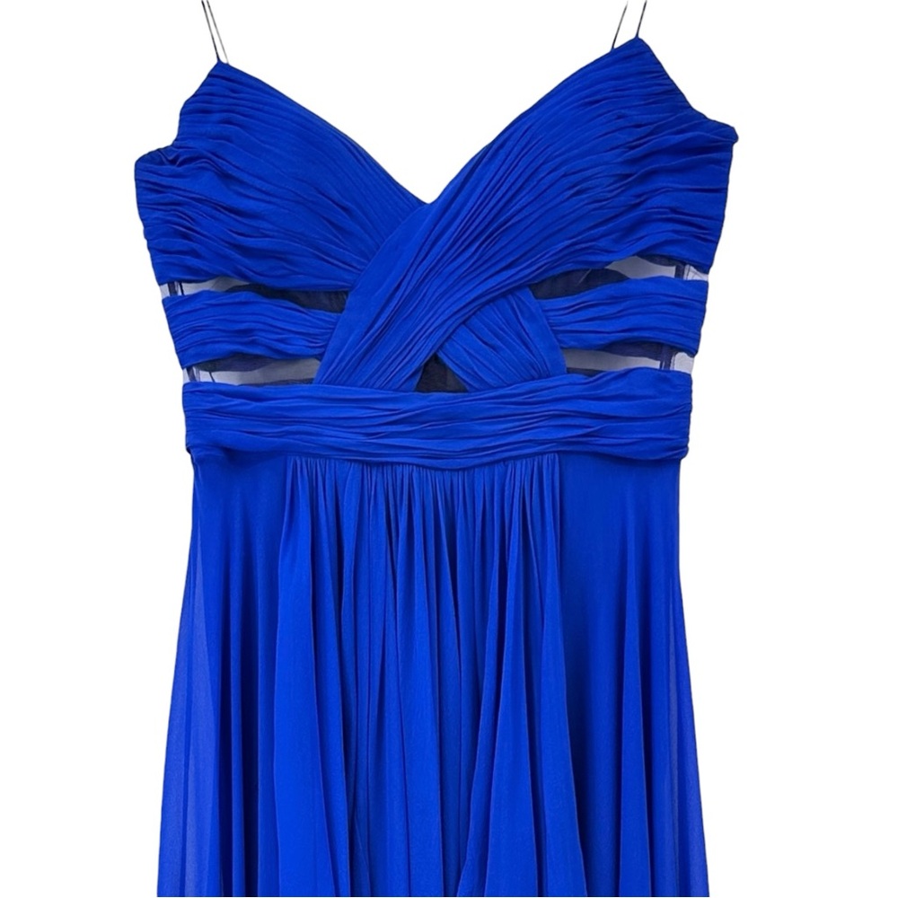 Vintage Caché Royal Blue 100% Silk Chiffon High Low Evening Maxi Dress Gown - Picture 3 of 10